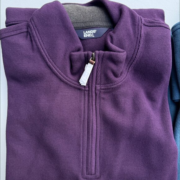 Set of 2 Lands’ End Men's L Bedford Rib Quarter Zip Soft Pullover Sweater Blue, - Picture 4 of 5